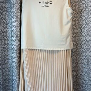 Milano Cream Sleeveless Top with Pleated Skirt
